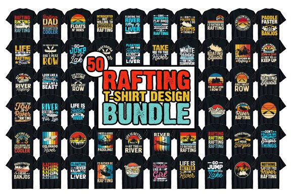 Funny Raft Rafting T-shirt Design Bundle