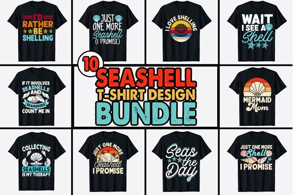Vintage Seashell T-shirt Design Bundle